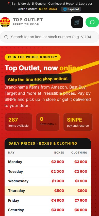 Top Outlet Pérez Zeledón online storefront, mobile view